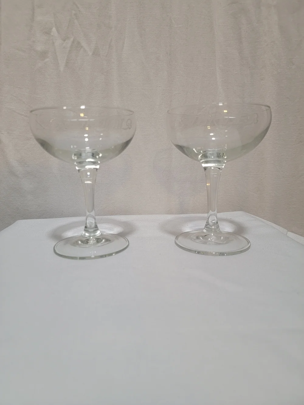 Vintage Etched Bride And Groom Coupe Champagne Glasses - Set of 2